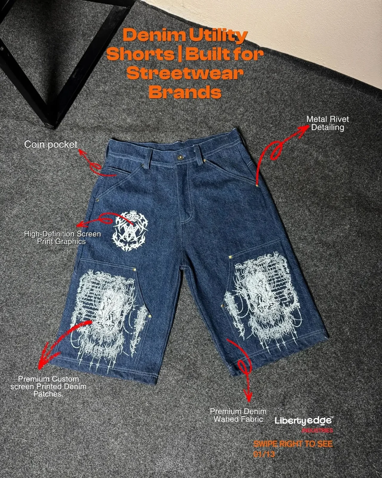 Liberty Edge Industries Graphic Denim Utility Shorts