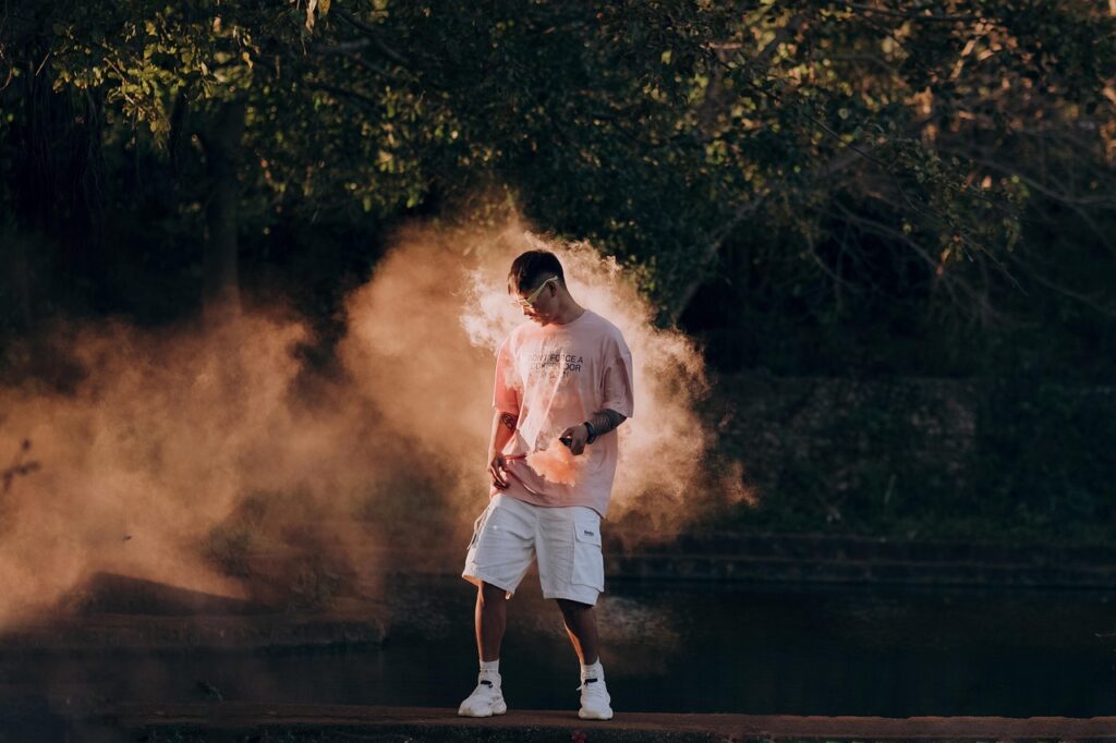 man, portrait, outdoors, smoke, park, trees, nature, fashion, streetwear, casualwear, streetwear, streetwear, streetwear, streetwear, streetwear