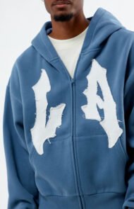 Men's Oversized Zip-Up Hoodie | Distressed Appliqué Streetwear | Liberty Edge Industries - Image 4