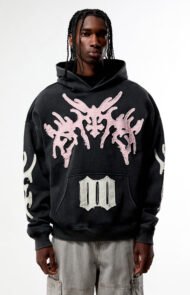 Men's Oversized Black Hoodie | Pink Distressed Appliqué Streetwear | Liberty Edge Industries - Image 4