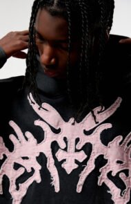 Men's Oversized Black Hoodie | Pink Distressed Appliqué Streetwear | Liberty Edge Industries - Image 5