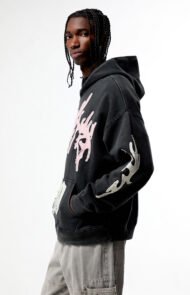 Men's Oversized Black Hoodie | Pink Distressed Appliqué Streetwear | Liberty Edge Industries - Image 3