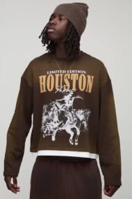 Liberty Edge Industries Limited Edition Houston Graphic Oversized Sweatshirt – Brown