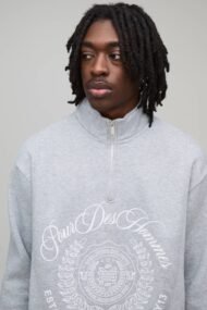 Les Hommes Quarter Zip Sweatshirt Grey Marl | Premium Oversized Embroidered Pullover - Image 4