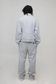 Les Hommes Quarter Zip Sweatshirt Grey Marl | Premium Oversized Embroidered Pullover - Image 2