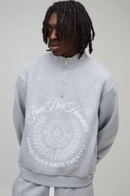 Les Hommes Quarter Zip Sweatshirt Grey Marl | Premium Oversized Embroidered Pullover - Image 3