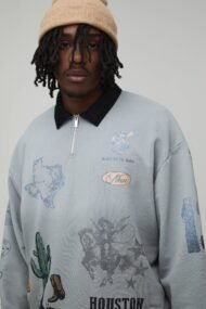 Liberty Edge Industries Houston Western Graphic Quarter Zip Sweatshirt – Grey - Image 4