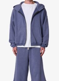 All-Over Gemmed Blue Zip-Up Hoodie | Oversized Rhinestone Hoodie for Men