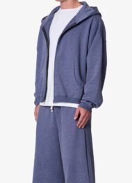 All-Over Gemmed Blue Zip-Up Hoodie | Oversized Rhinestone Hoodie for Men - Image 2