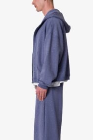 All-Over Gemmed Blue Zip-Up Hoodie | Oversized Rhinestone Hoodie for Men - Image 3