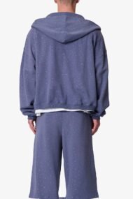 All-Over Gemmed Blue Zip-Up Hoodie | Oversized Rhinestone Hoodie for Men - Image 4