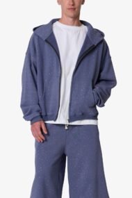 All-Over Gemmed Blue Zip-Up Hoodie | Oversized Rhinestone Hoodie for Men - Image 5