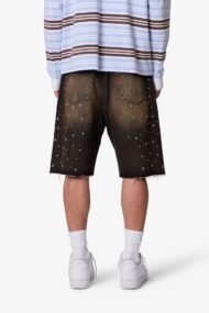 Liberty Edge Baggy Studded Denim Shorts – Vintage Washed Black Rhinestone Streetwear Shorts - Image 5