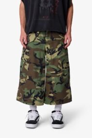 Liberty Edge Extra Long Nylon Cargo Shorts – Woodland Camo Oversized Utility Streetwear Shorts - Image 2