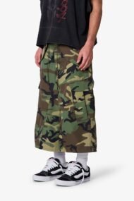 Liberty Edge Extra Long Nylon Cargo Shorts – Woodland Camo Oversized Utility Streetwear Shorts - Image 3