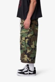 Liberty Edge Extra Long Nylon Cargo Shorts – Woodland Camo Oversized Utility Streetwear Shorts - Image 4