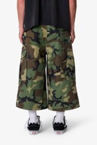 Liberty Edge Extra Long Nylon Cargo Shorts – Woodland Camo Oversized Utility Streetwear Shorts - Image 5