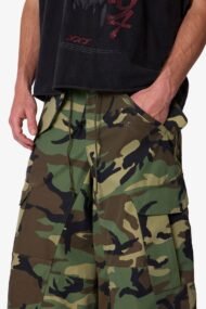 Liberty Edge Extra Long Nylon Cargo Shorts – Woodland Camo Oversized Utility Streetwear Shorts