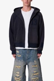 Half Half Zip-Up Hoodie – Washed Black - Image 3