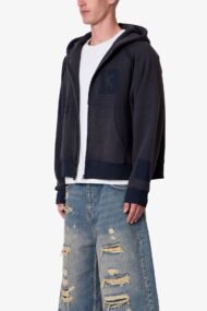 Half Half Zip-Up Hoodie – Washed Black
