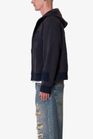 Half Half Zip-Up Hoodie – Washed Black - Image 5