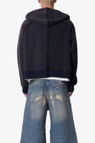 Half Half Zip-Up Hoodie – Washed Black - Image 4