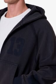Half Half Zip-Up Hoodie – Washed Black - Image 2