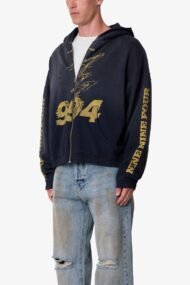 Washed Black Graphic Zip-Up Hoodie - Image 2