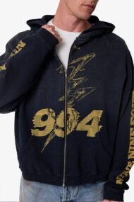 Washed Black Graphic Zip-Up Hoodie - Image 6