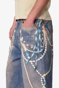 Liberty Edge Ultra Baggy Chain Print Denim Shorts – Light Blue Graphic Oversized Streetwear Shorts - Image 3