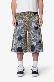 Liberty Edge Ultra Baggy Cheetah Boro Denim Shorts – Multi Patchwork Oversized Streetwear Shorts - Image 2
