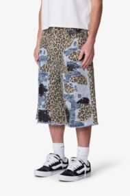 Liberty Edge Ultra Baggy Cheetah Boro Denim Shorts – Multi Patchwork Oversized Streetwear Shorts - Image 3
