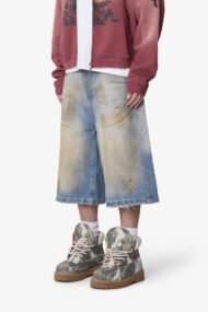 Liberty Edge Ultra Baggy Dirty Wash Denim Shorts – Washed Blue Oversized Vintage Streetwear Shorts - Image 3
