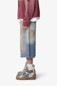 Liberty Edge Ultra Baggy Dirty Wash Denim Shorts – Washed Blue Oversized Vintage Streetwear Shorts - Image 4