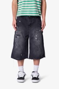 Liberty Edge Ultra Baggy Distressed Carpenter Denim Shorts – Washed Black Streetwear Cargo Shorts for Men - Image 3