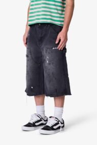 Liberty Edge Ultra Baggy Distressed Carpenter Denim Shorts – Washed Black Streetwear Cargo Shorts for Men - Image 4