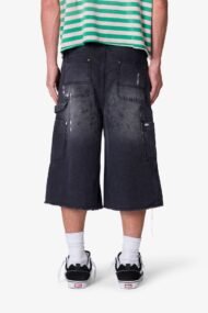 Liberty Edge Ultra Baggy Distressed Carpenter Denim Shorts – Washed Black Streetwear Cargo Shorts for Men - Image 2
