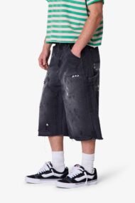 Liberty Edge Ultra Baggy Distressed Carpenter Denim Shorts – Washed Black Streetwear Cargo Shorts for Men - Image 6