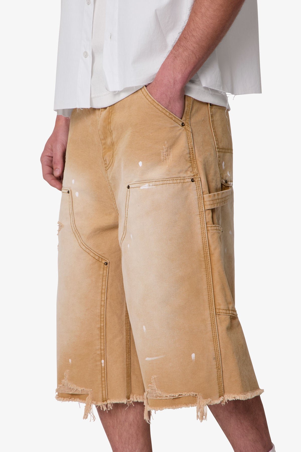 Ultra-Baggy-Distressed-Carpenter-Shorts-Tan-7.jpg Liberty Edge Ultra Baggy Distressed Carpenter Shorts – Tan Vintage Wash Utility Streetwear Shorts - Image 1