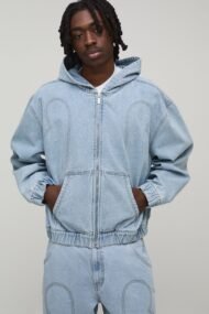 Men's Vintage Wash Denim Zip-Up Hoodie & Relaxed Fit Jeans Set - Image 2