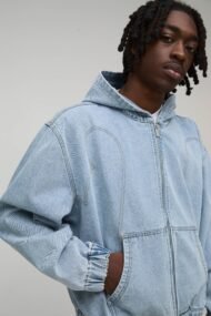 Men's Vintage Wash Denim Zip-Up Hoodie & Relaxed Fit Jeans Set - Image 3