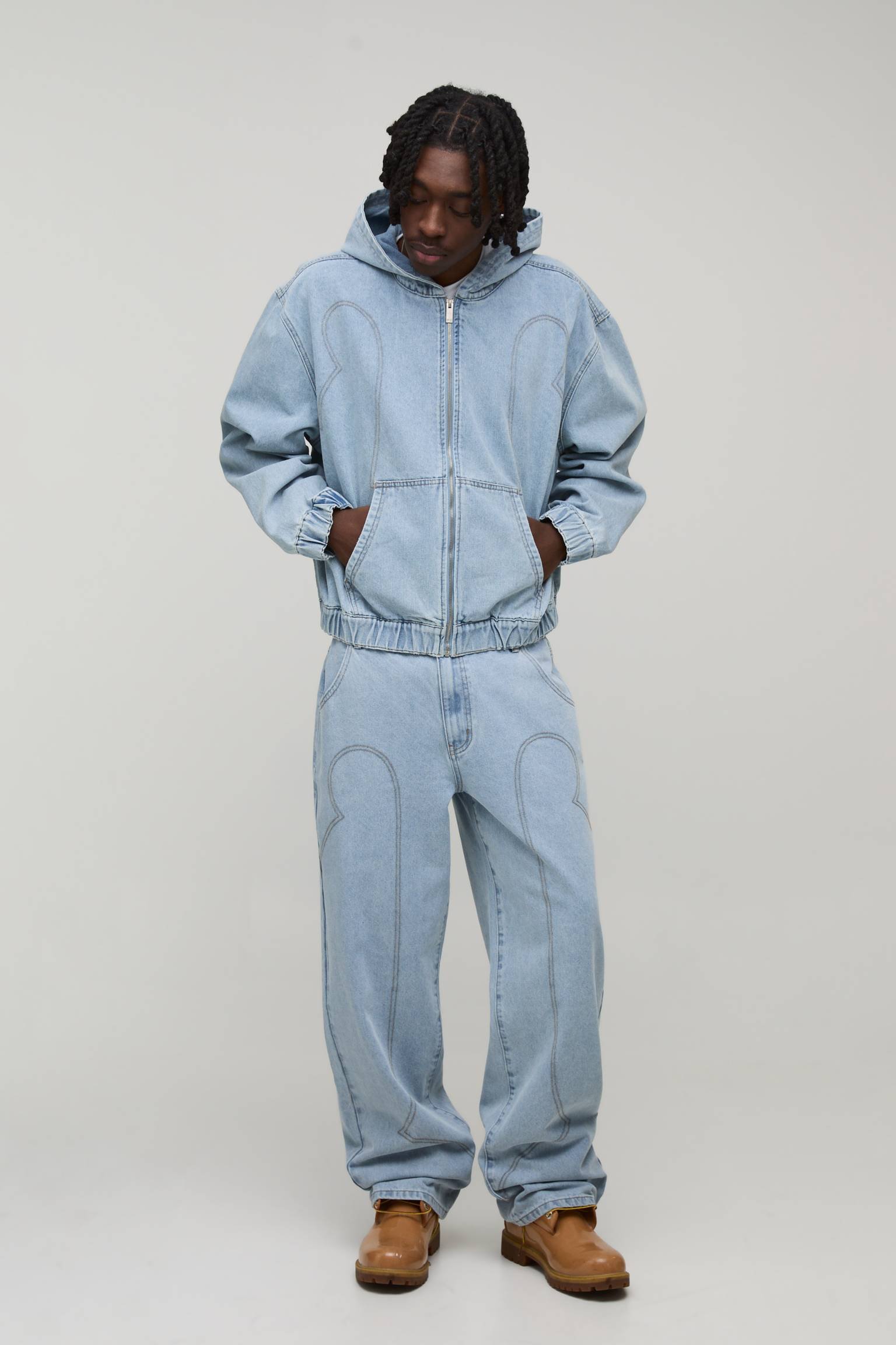 cmm23472_vintageblue_xl_4 Men's Vintage Wash Denim Zip-Up Hoodie & Relaxed Fit Jeans Set - Image 1