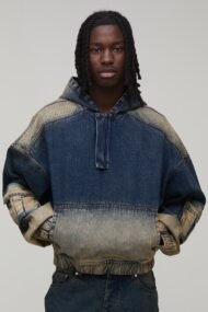 Men's Antique Wash Denim Pullover Hoodie | Premium Oversized Streetwear | Liberty Edge Industries - Image 2