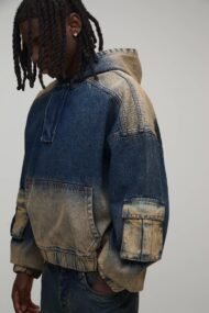 Men's Antique Wash Denim Pullover Hoodie | Premium Oversized Streetwear | Liberty Edge Industries - Image 3